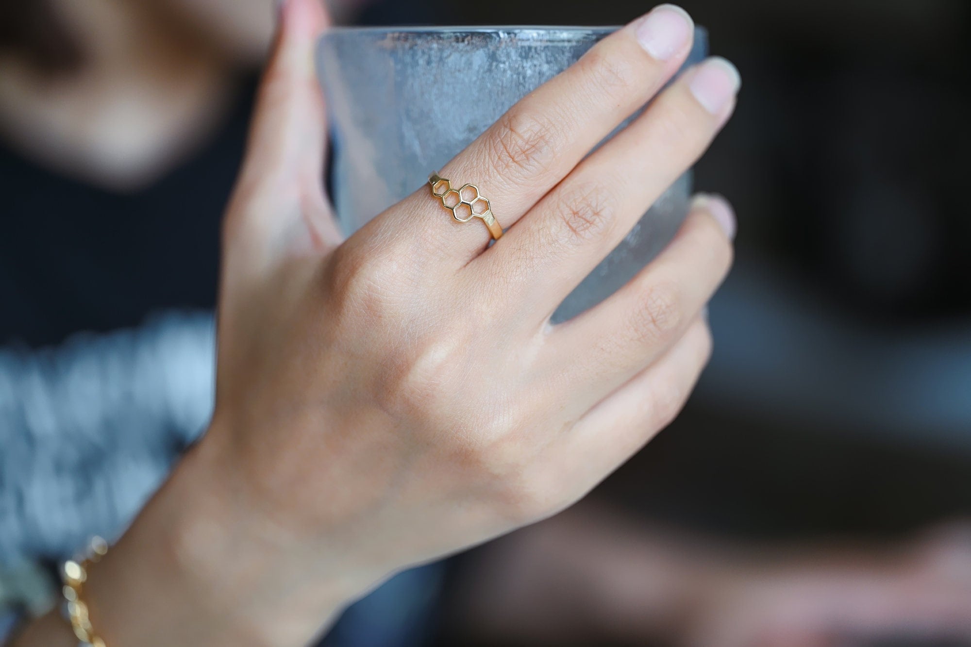 4pcs Adjustable 18K Gold Plated Honeycomb Finger Rings (JZ-020-B)